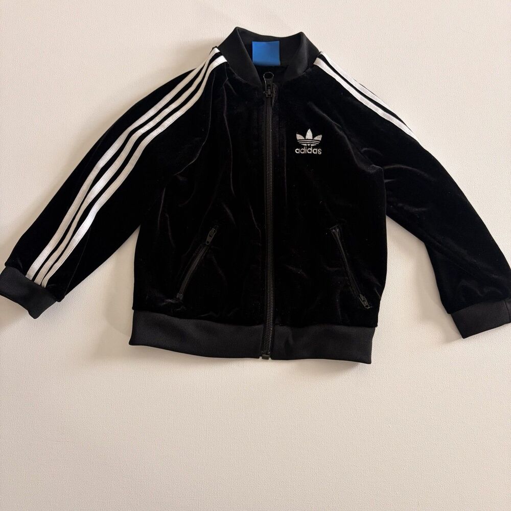 ADIDAS Baby Track Jacket, Velour, Black and White Boys/Girls 12-18 Months